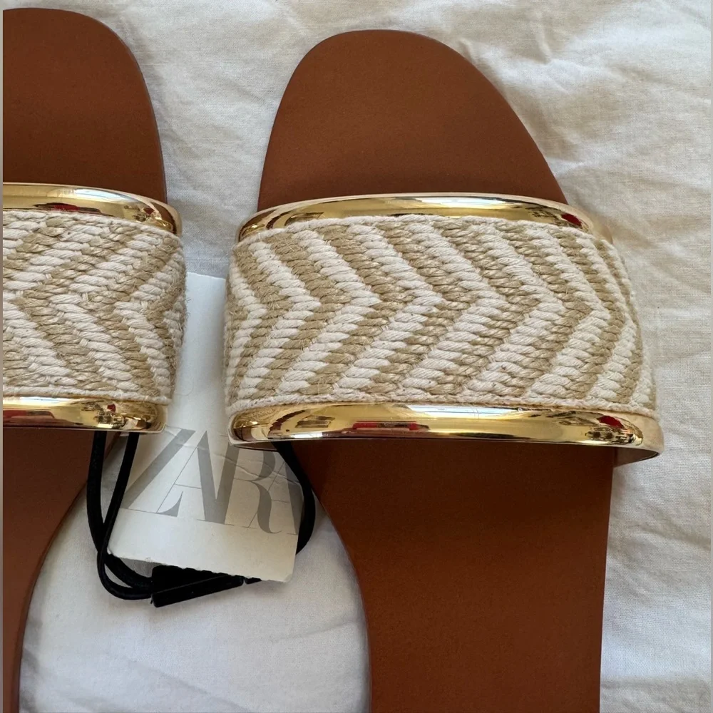 ZARA Woven Braided Sandal with Gold Trim - Picture 2 of 4